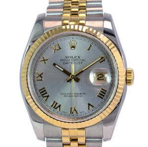 ROLEX DATEJUST UNISEX  WATCH 116233 GRAY ROMAN DIAL 18KY FLUTED TWO-TONE JUBILEE - Picture 1 of 9