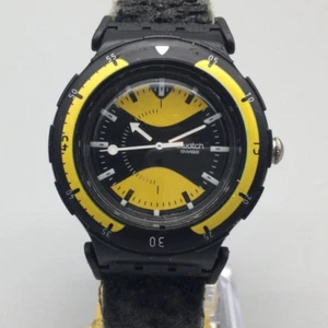 Swatch Scuba 200 Water Wasp Watch Men 38mm Swiss Made Black YellowNew Battery - Picture 1 of 16