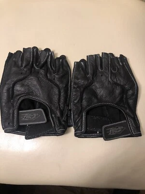 Vintage Power Trip Black XL Fingerless Leather Gloves. Motorcycle Riding. - Image 1 of 4