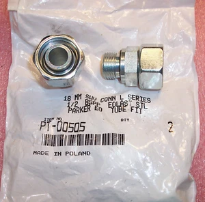 QTY (2) PT-00505 PARKER TUBE SWIVEL CONNECTORS 1/2" BSPP 18mm OD L SERIES - Picture 1 of 4