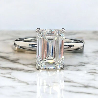 3.00 Ct G VS1 Emerald Cut Lab Grown Diamond Ring 14K White Gold IGI Certified - Image 1 of 4