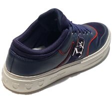 NEW Ferragamo NORIS Leather Suede Men's Low-Top Sneakers Navy Blue Luxury Shoes