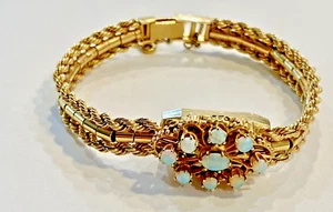 14k Gold and Opal Geneva 17 Jewels Flip Top Watch - Picture 1 of 7