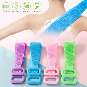 Silicone Bath Towel Rub Body Brush Shower Pull Back Strip Scrubber Exfoliating - Picture 1 of 16