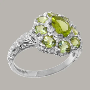 Solid 925 Sterling Silver Natural Peridot Womens Cluster Ring - Sizes 4 to 12 - Picture 1 of 5