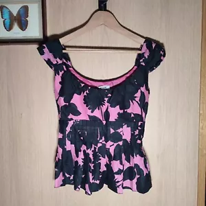 Moschino Cheap And Chic Silk Pink & Black Floral Pleated Peplum Y2K Top • 8 - Picture 1 of 8