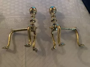 One Pair of Reclaimed Antique Brass Victorian Dog Fire Irons Accessory (EBZ84) - Picture 1 of 3