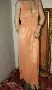 Langes Midi - Negligee Nachtkleid Nachthemd lachs glänzend stolz M/L - Bild 1 von 6
