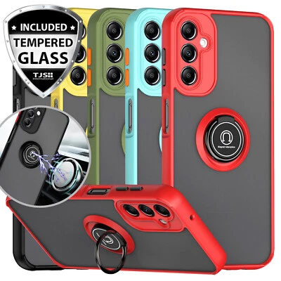 For Samsung Galaxy A14 5G Ring Case Magnetic Stand Clear Back +Tempered Glass - Image 1 of 4