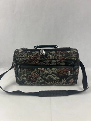 Atlantic Handle Carry-On Luggage Green Floral Tapestry Travel Bag Weekend Vntg - Image 1 of 4