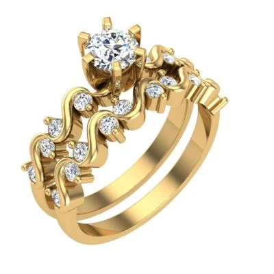 Lab Grown Round Diamond VS F 1.00 Ct Engagement Bridal Ring Set 10K Solid Gold - Image 1 of 4