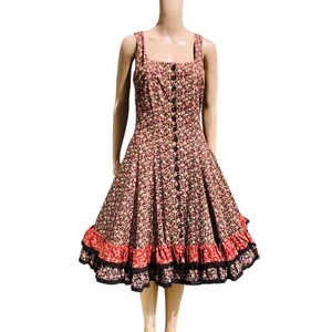 Betsy Johnson VTG Cottage Core Floral Dress W/ Ruffle And Corset Style Back Tie - Picture 1 of 18