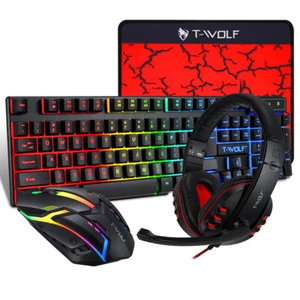 TF800 4-In-1 Set mit 104-Tasten-Tastatur+4-Farben-Maus+3,5mm-Headset+Mauspad - Bild 1 von 12