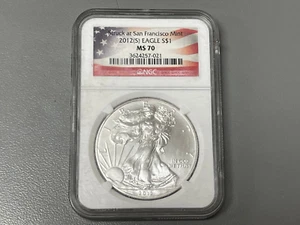 2012 Silver American Eagle Dollar MS 70 NGC Certified Coin American Flag Label - Picture 1 of 4