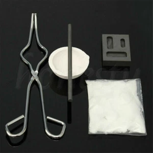 1Set/5Pcs Torch Melting Kit Gold&Silver Crucible Borax Tong Rod Graphite Ingot - Picture 1 of 7