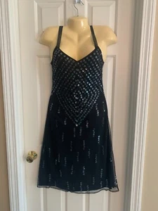 IDEOLOGY Sheath Dress S Black Geometric Beaded Cocktail Sleeveless - Foto 1 di 6