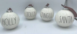 Rae Dunn Christmas Ornaments White Ceramic 3" Balls Santa Holly Jolly Jingle EUC - Picture 1 of 3