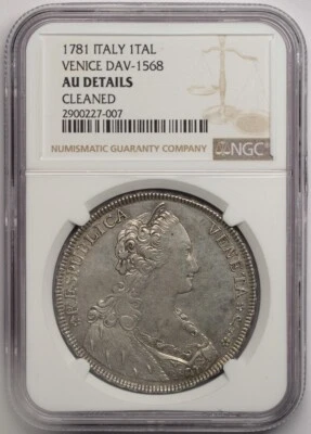 Italian States : Venice 1781 Silver tallero NGC Lady Venetia & Lion - see video - Image 1 of 4