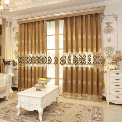 European embroidered chenille cloth yellow blackout curtain tulle valance M1378 - Image 1 of 4