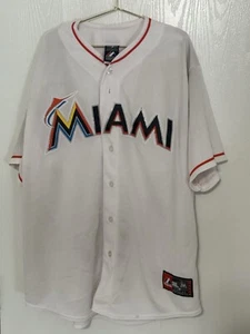 Miami Marlins Jersey Men's Extra Large White Majestic Cool Base MLB Button Down - Picture 1 of 4