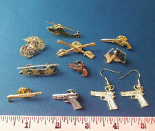 9 military pins & Colt .45 earrings Usmc, cav, chinook, revolver, Pow pinbacks