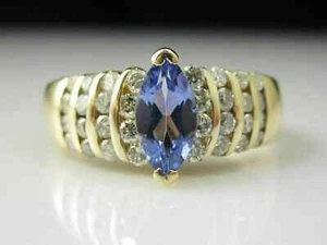 2 Ct Marquise Lab-Created Tanzanite Side Stone Wedding Ring 14K Yellow Gold Over - Picture 1 of 11