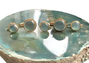 David Webb Cufflinks and Stud Set  Moonstone and 18k  original box - Picture 1 of 15