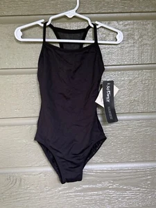 So Danca einfarbiges schwarzes Trikot mit Netzrücken Mädchen Größe 4-6 L-577ME neu mit Etikett - Bild 1 von 6