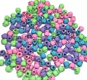 Cuentas de pony calavera calavera turquesa/rosa/verde/púrpura antiguas de 11 mm - Bolsa de 100 - Imagen 1 de 1