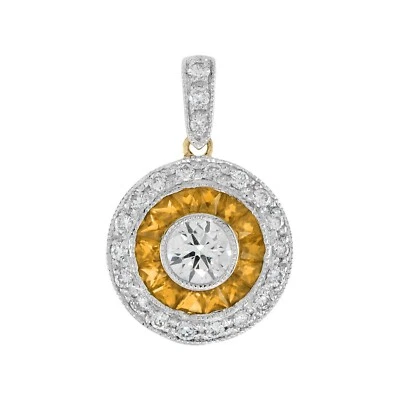 Colgante de oro de dos tonos de 18 quilates diamante natural zafiro amarillo estilo decorativo objetivo Foto 1 de 4
