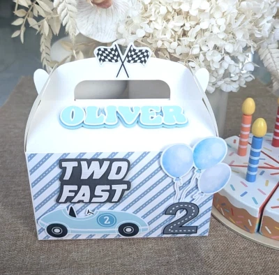 Personalised Two Fast Car 3D Party Box | Lolly Bag | Birthday Favour |Gable Box - image 1 of 4