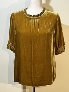 Boden Samt Rüschen Ausschnitt Bündchen Top Magenta Schimmernd Bluse Top Gr. 6 - Bild 1 von 11