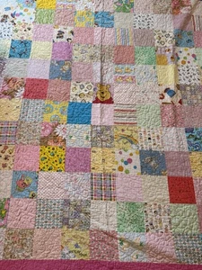 VTG Handmade Patchwork Quilt Throw Cotton Bright Colorful 80”68” - Picture 1 of 9