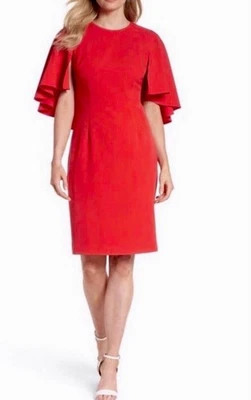 Eliza J Cape Sleeve Red Sheath Dress Size 12 - Image 1 of 4