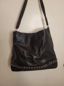 Vintage Brighton  Black Leather Studded Satchel Shoulder Bag Back Conceal Pocket - Picture 1 of 9