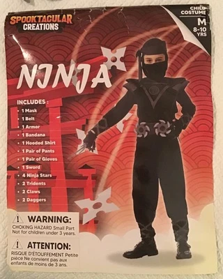 Disfraz Halloween Ninja Niño Talla M Mediano (8-10 años) Accesorios Negro y Gris Foto 1 de 4