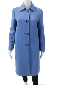 Prada Womens Button Front Collared Long Coat Blue Wool Size Italian 38 - Picture 1 of 11
