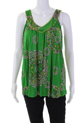 Camiseta sin mangas Nieves Lavi para mujer de seda geométrica sin mangas con cuello en V verde talla M Foto 1 de 4