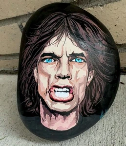 Original Art Hand Painted Iconic Mick Jagger painted On A Large Rock 8x6.5/2 - Picture 1 of 12