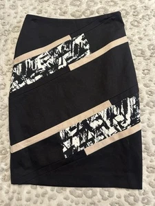 White House Black Market Skirt Sz 00 White Black Pencil Beige T11 - Picture 1 of 7