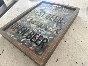 Best Beer Bottle Cap Collection Display Man Cave Bar 17.5 X 13 Inches Wood Glass - Picture 1 of 14