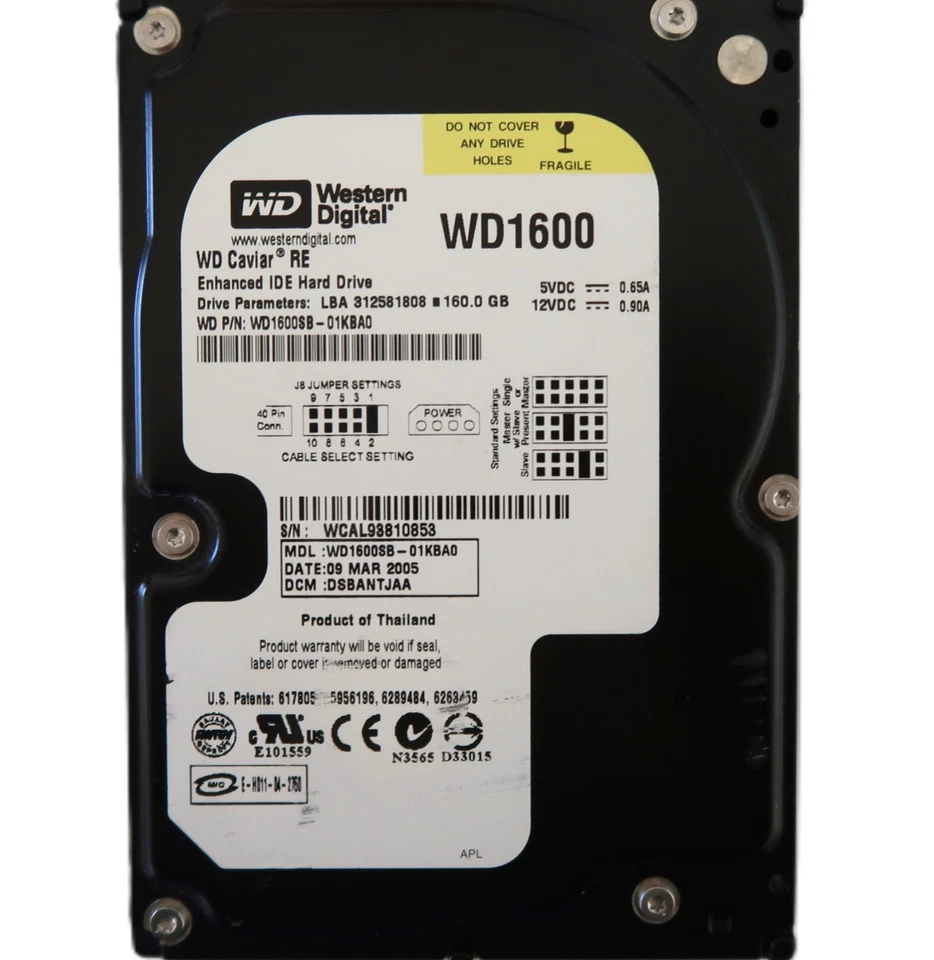 WD WD1600SB-01KBA0 DSBANTJAA (WCAL) Thailand 3.5" 160gb IDE 7200rpm 8MB HDD - Image 1 of 1