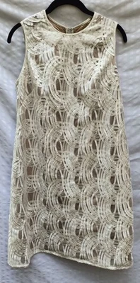 White Size 10 Adrianna Pappel Sleeveless Lace Overlay Shift Dress With Nude Lini - Image 1 of 4