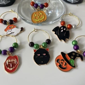 Wine Glass Charms Halloween Set Of 6 Spooky Fun Pumpkin Ghost Halloween Party - Picture 1 of 5