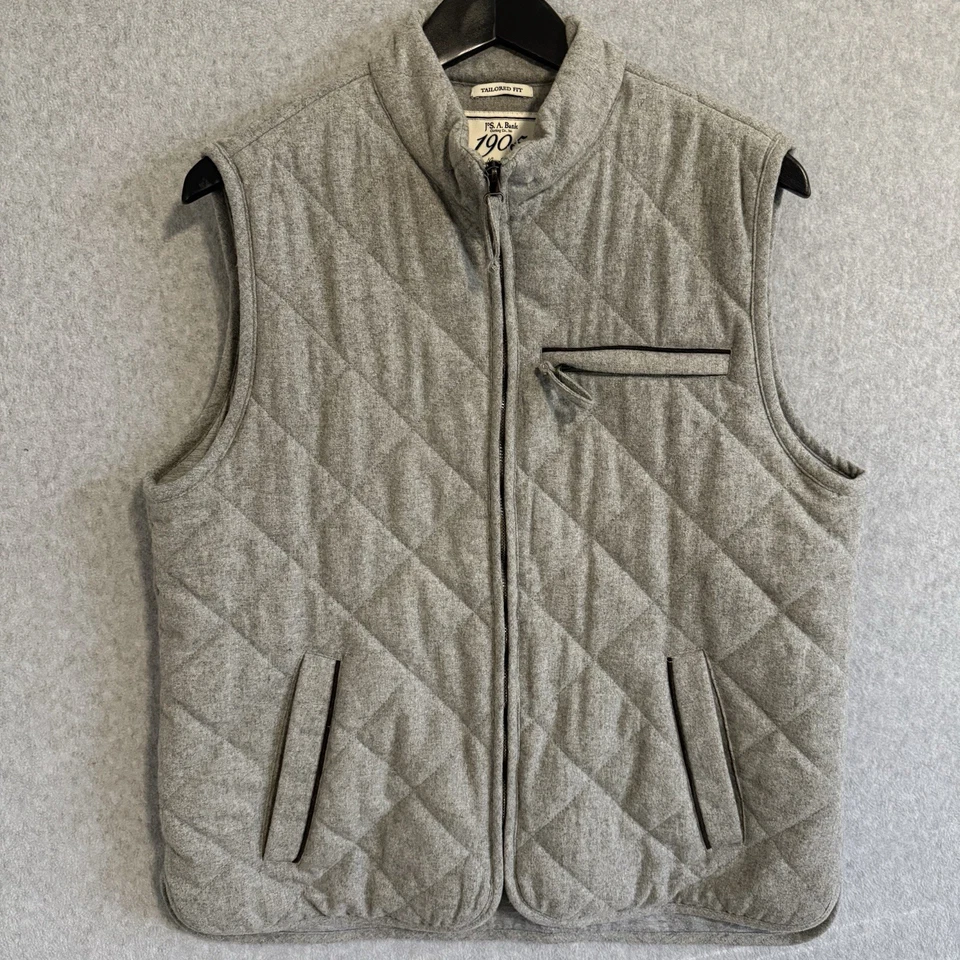 Jos A Bank Tailored Fit Quilted Vest Mens Large Puffer Wool Blend Zip Up - Image 1 of 4