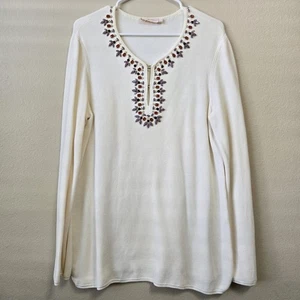 TORY BURCH Women’s Extra-Large Embellished Rhinestone Tunic Blouse Costal XL - Picture 1 of 15