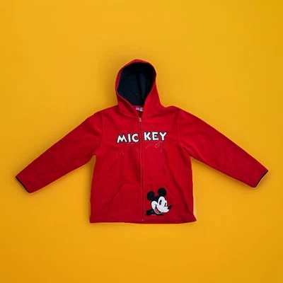 Disney Mickey Mouse Jacket Youth L 11/13 Red Fleece Hoodie Full Zip Embroidered - Image 1 of 4