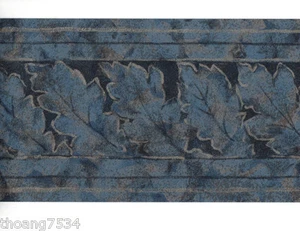 Blue Silver Grey Loose Leaf Leaves Thick Vinyl Contemporary Wall paper Border - Picture 1 of 2