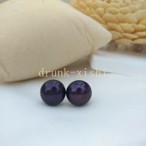 Excellent 11-10mm Black AAA+ South Sea Pearl Stud Earring 14k Gold P - Picture 1 of 5