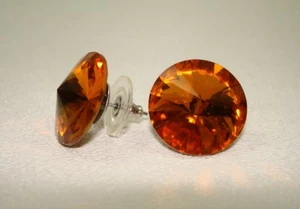 Rivoli Stud Earrings 18mm made with genuine Swarovski Crystal Stones Topaz - Picture 1 of 1